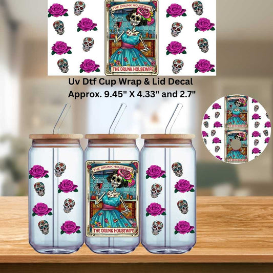 UV Dtf Wrap & Lid Decal Drunk Housewife Tarot Card