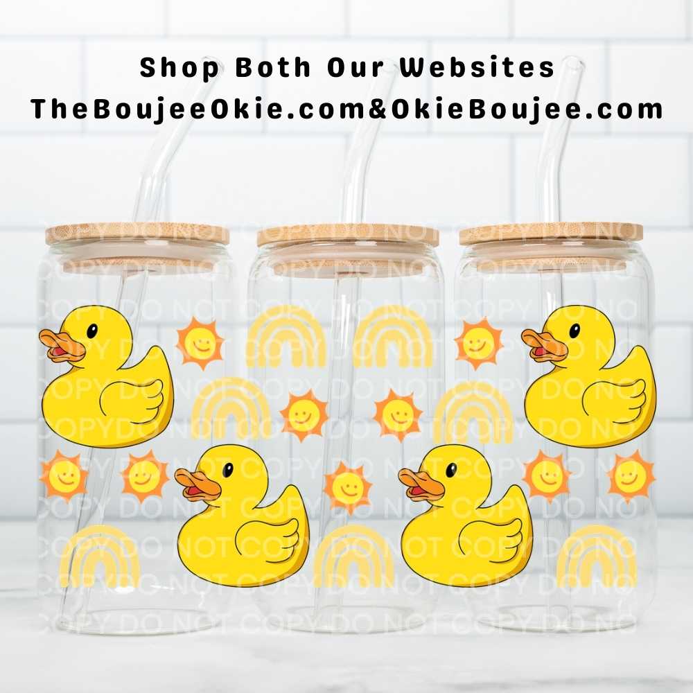 Rubber Duckies UV DTF Double-Sided Wrap – 16oz Glass Can & Tumbler Design