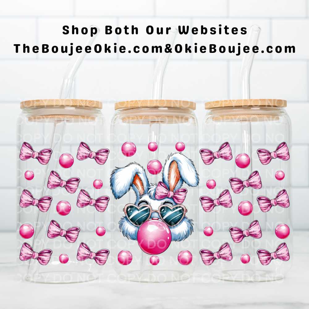 Bubble Blowing Easter Bunny UV DTF Double-Sided Wrap – 16oz Glass Can & Tumbler Design