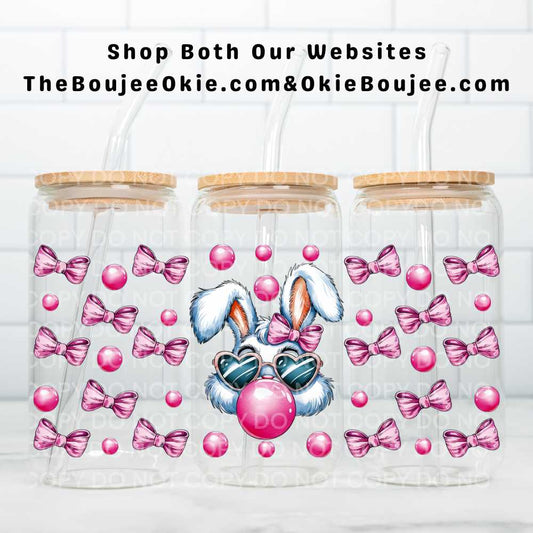 Bubble Blowing Easter Bunny UV DTF Double-Sided Wrap – 16oz Glass Can & Tumbler Design