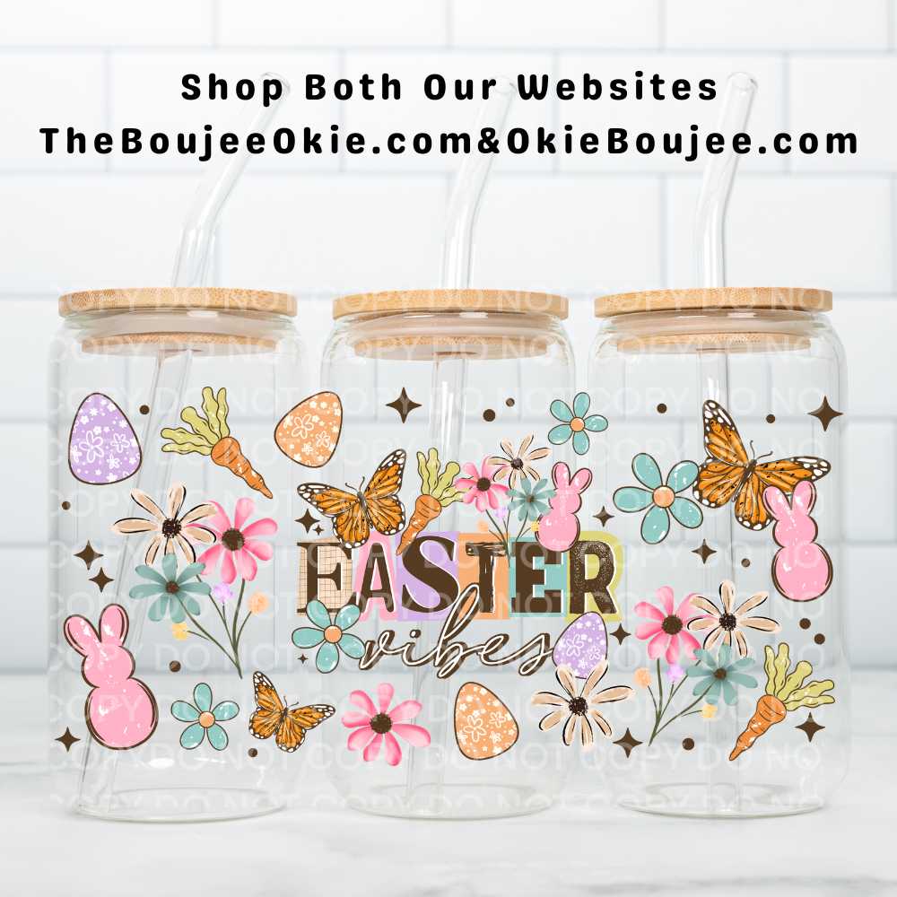 Easter Vibes UV DTF Double-Sided Wrap – 16oz Glass Can & Tumbler Design
