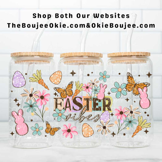 Easter Vibes UV DTF Double-Sided Wrap – 16oz Glass Can & Tumbler Design
