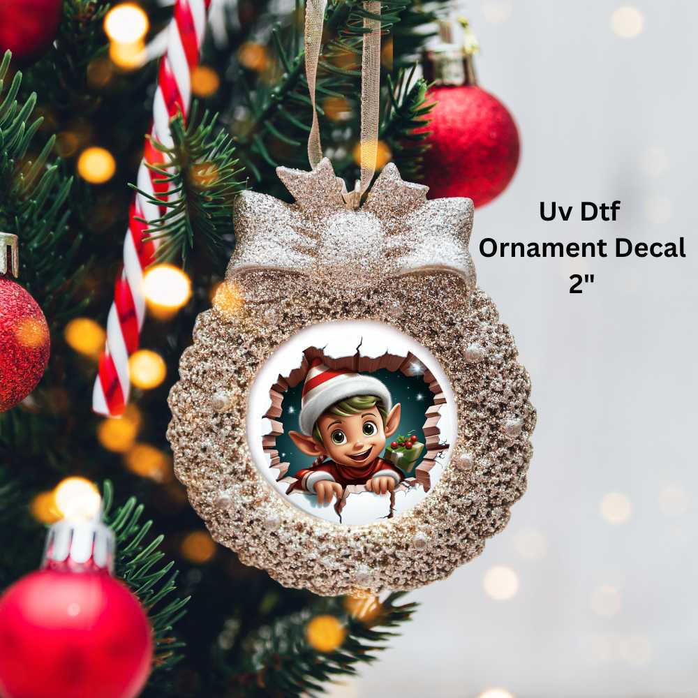 Cute Elf Christmas Ornament or Magnet Double-Sided UV DTF Decal