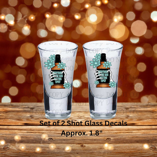 Everybody At The Bar Getting Tipsy Set of 2 UV DTF Shot Glass Decals