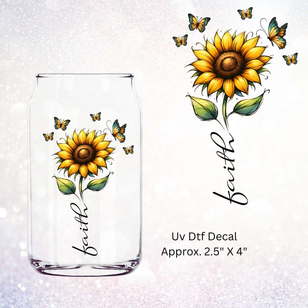 Faith Sunflower Double-Sided UV DTF Decal