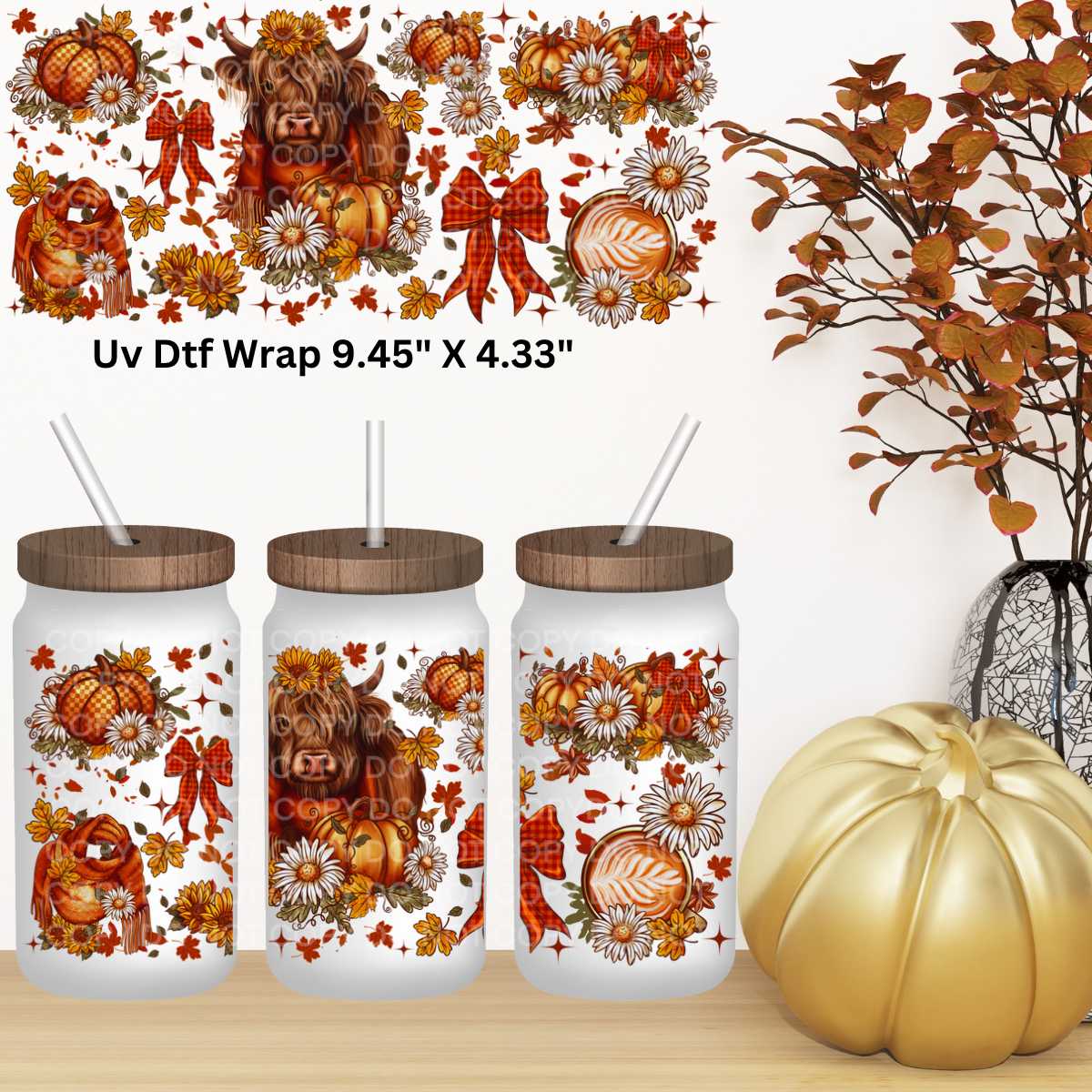 Fall Highland Cow Double-Sided UV DTF Wrap