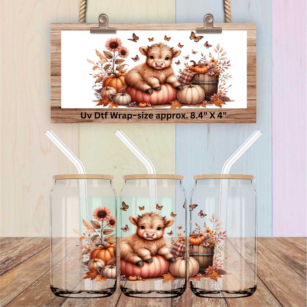 Fall Baby Highland Cow Double Sided Uv Dtf Decal