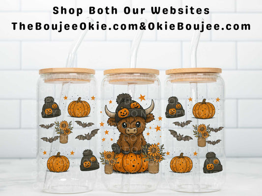 Fall Highland Cow Pumpkins Sunflowers Uv Dtf Wrap Double Sided