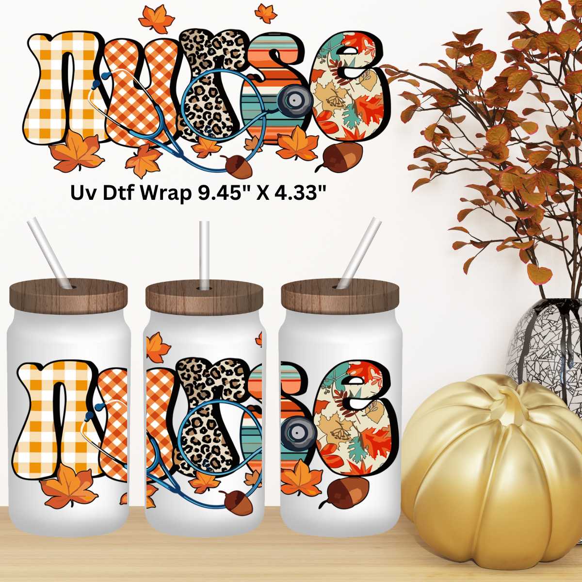 Fall Nurse Double-Sided UV DTF Cup Wrap