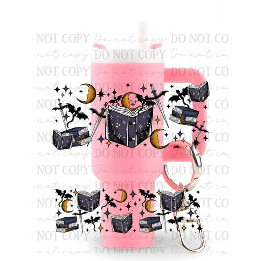 Fantasy Dragon Books Mini Tumbler Keychain Uv Dtf Wraps Top & Bottom Set