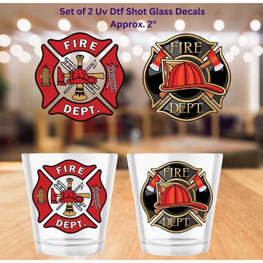 Fire Dept Emblem Double-Sided UV DTF Shot Glass Decals