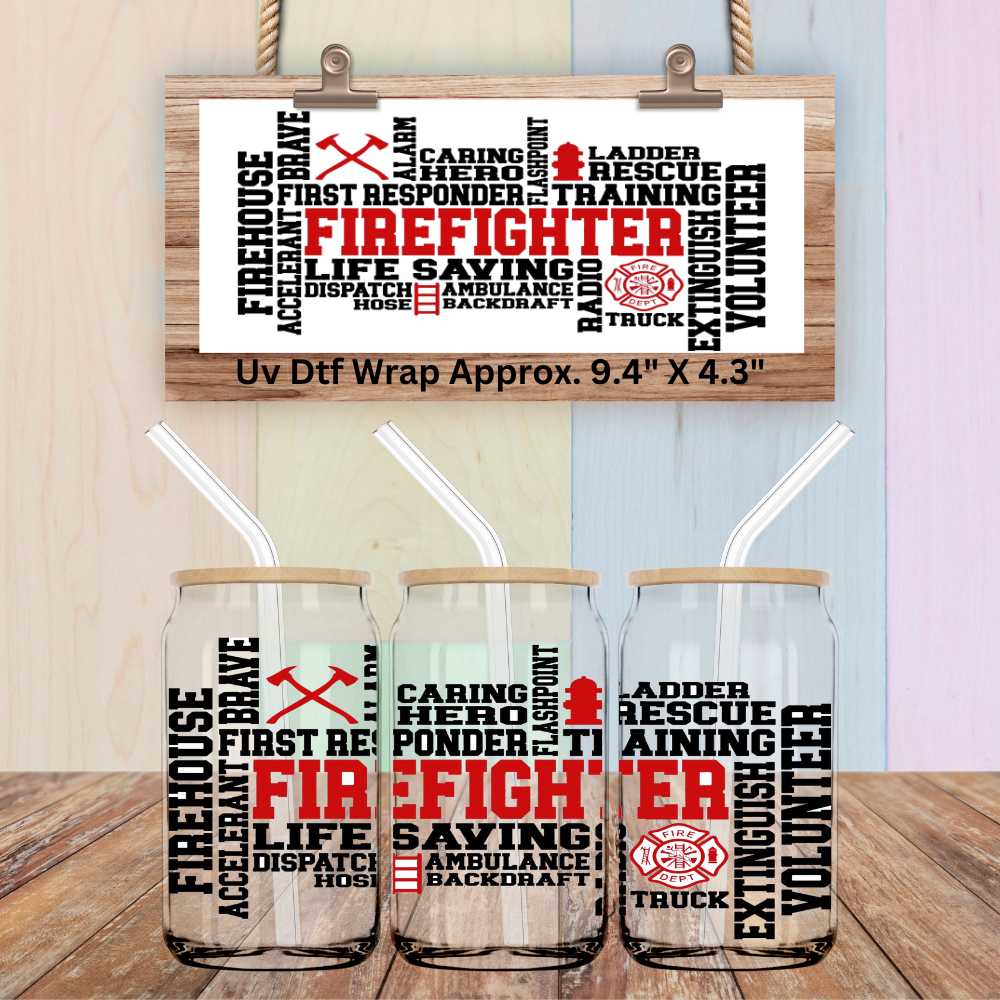 Firefighter Word Art Uv Dtf Wrap