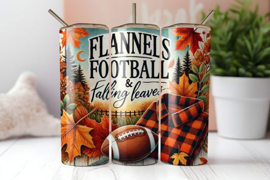 Flannels Football Falling Leaves 20oz Skinny Tumbler Sublimation Print