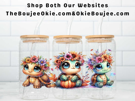Floral Fall Turtles Uv Dtf Wrap Double Sided