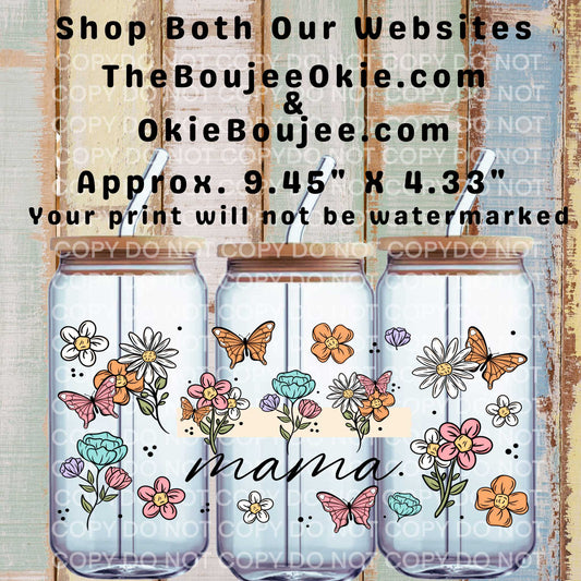 Mama Floral Butterflies Double-Sided UV DTF Wrap