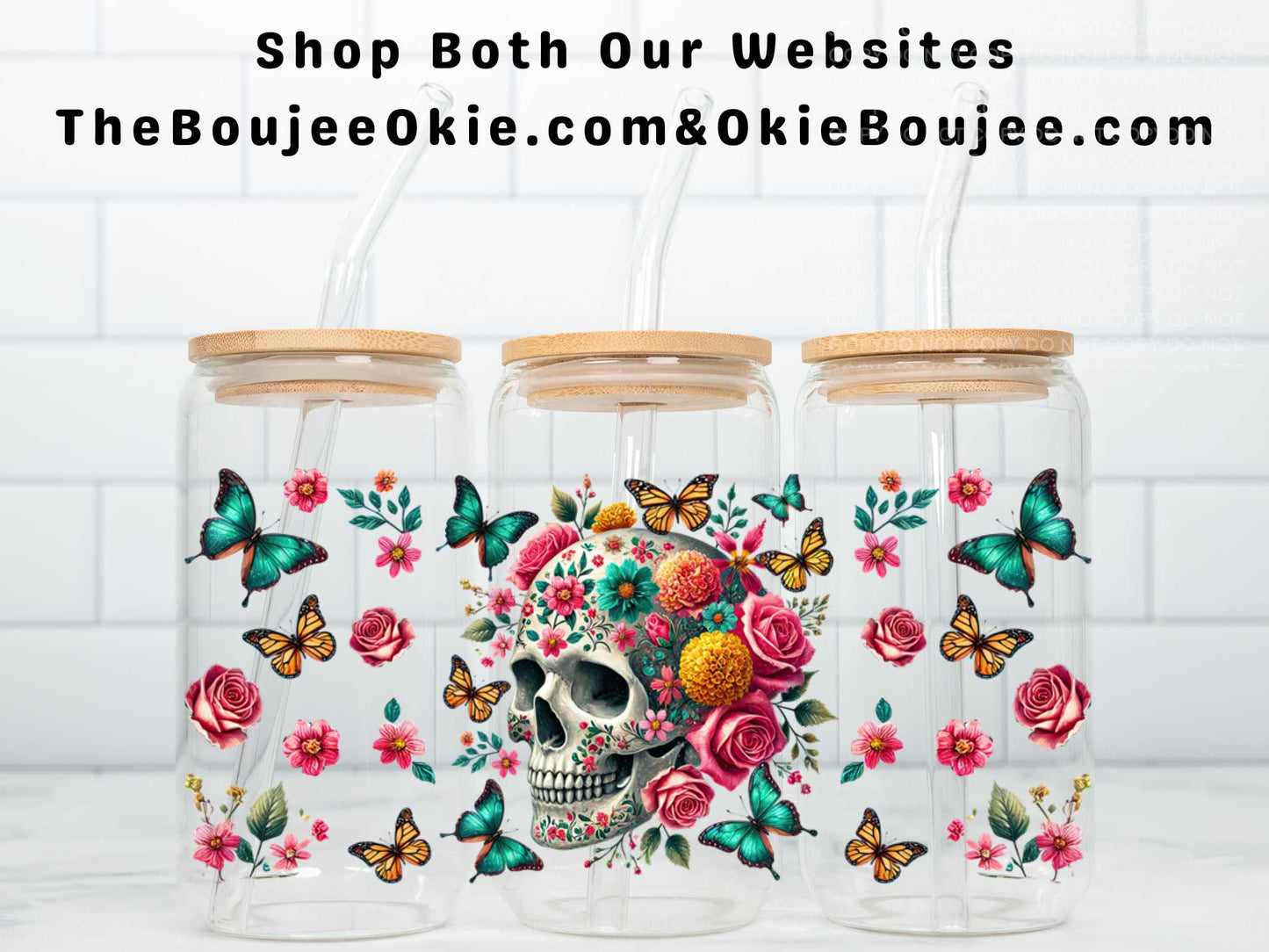 Floral Skull Double Sided Uv Dtf Cup Wrap