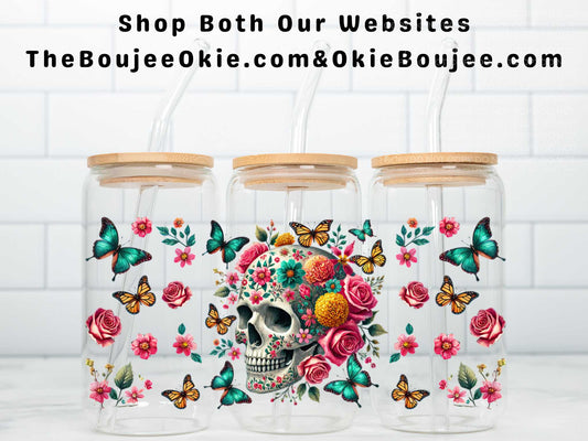 Floral Skull Double Sided Uv Dtf Cup Wrap