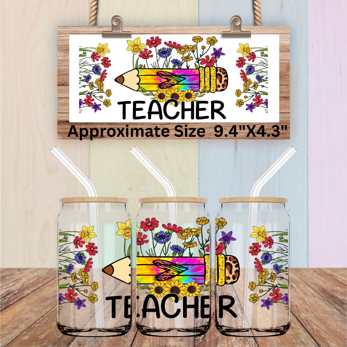 Uv Dtf Wrap Floral Teacher Pencil