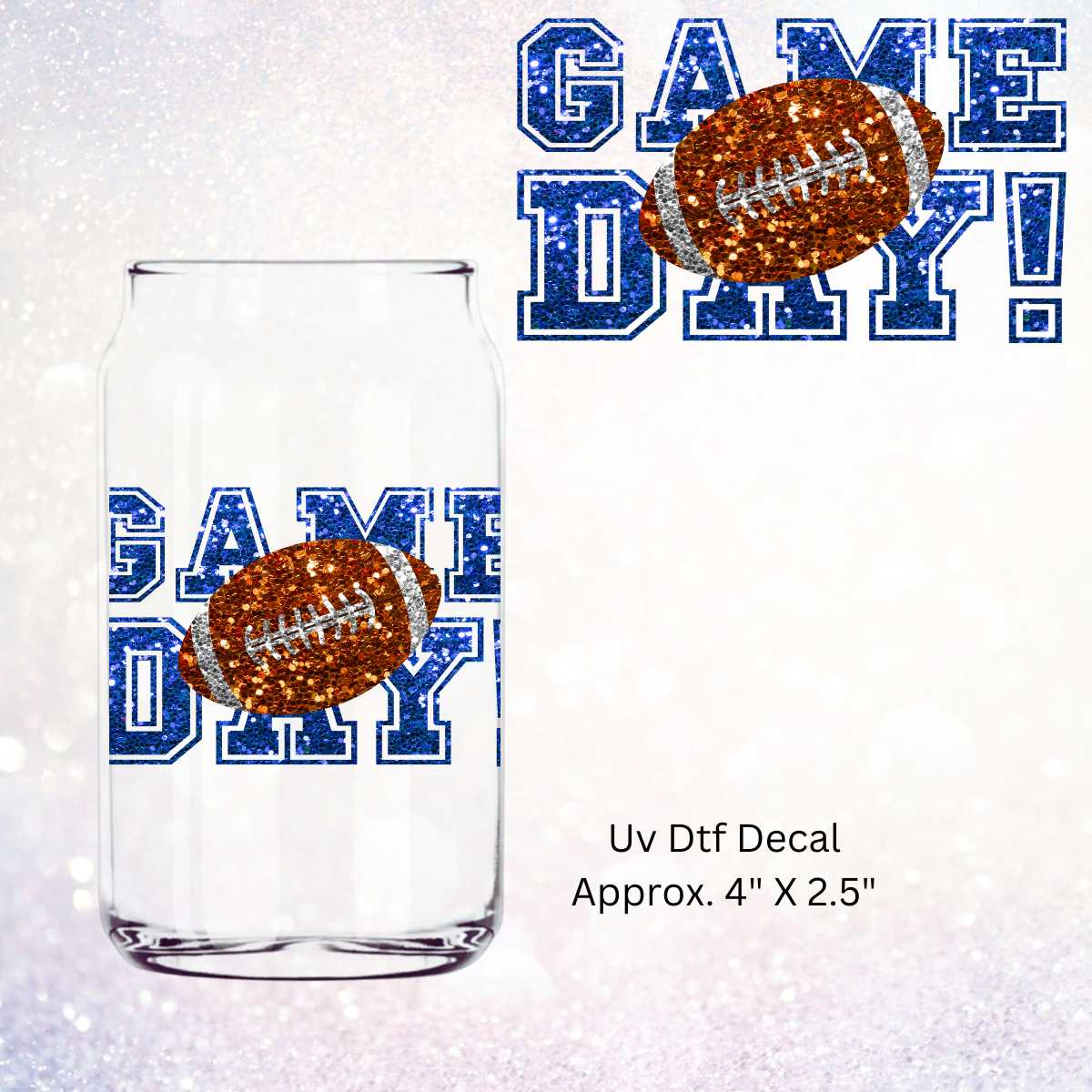 UV Dtf Decal Faux Blue Sequin Game Day | Double Sided | Football