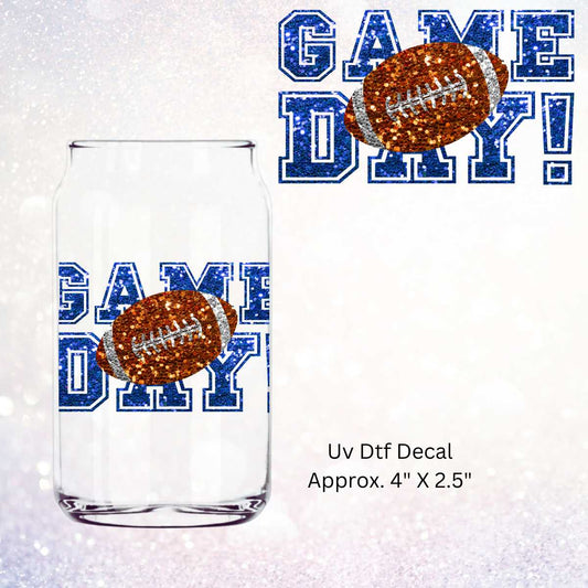 UV Dtf Decal Faux Blue Sequin Game Day | Double Sided | Football