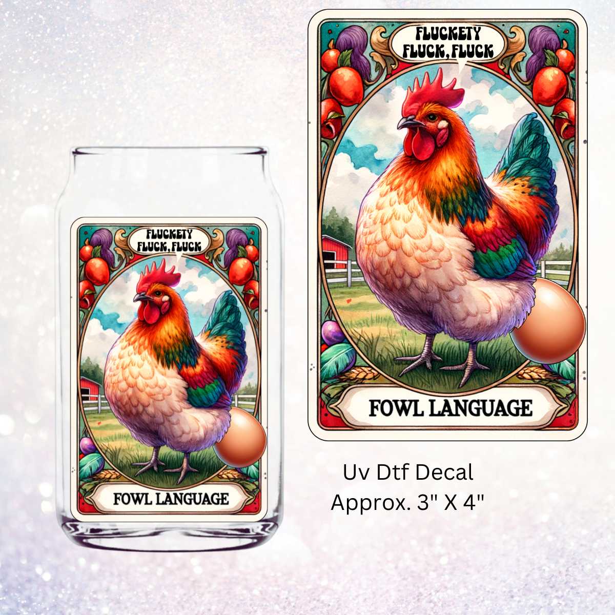 Uv Dtf Decal Fowl Language Tarot | Fluckety Fluck Fluck | Double Sided