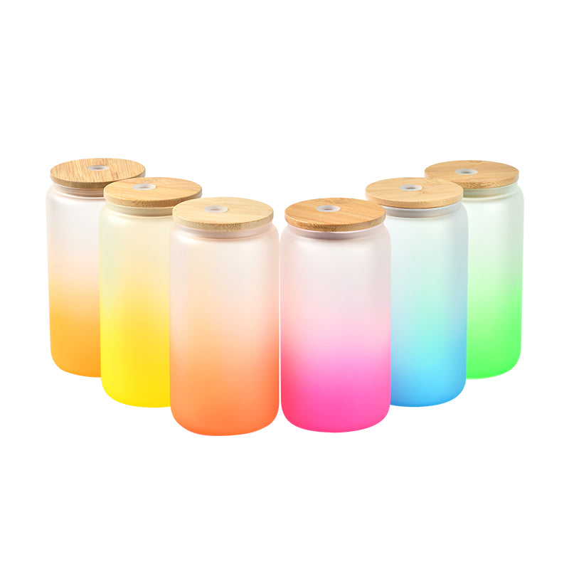 Frosted Ombre Sublimation Glass Tumbler 16 oz Bamboo Lid