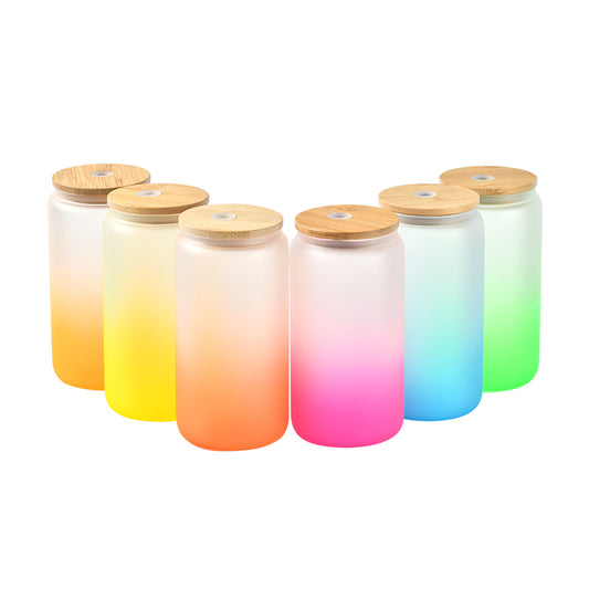 Frosted Ombre Sublimation Glass Tumbler 16 oz Bamboo Lid