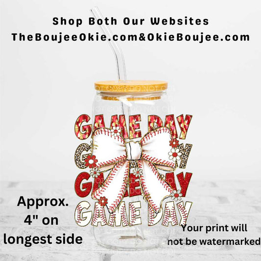 Baseball Game Day Coquette Bow Uv Dtf Decal Double Sided