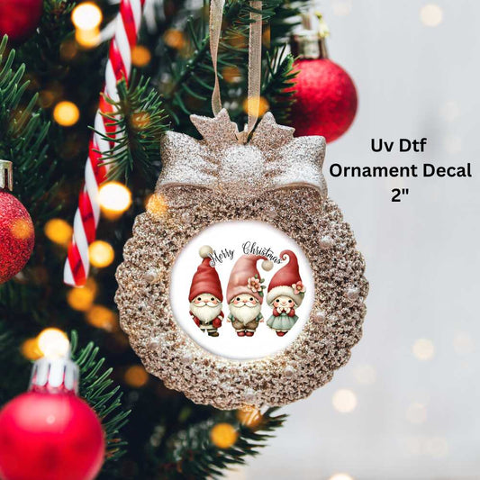 Christmas Gnome Family Ornament or Magnet Double-Sided UV DTF Decal