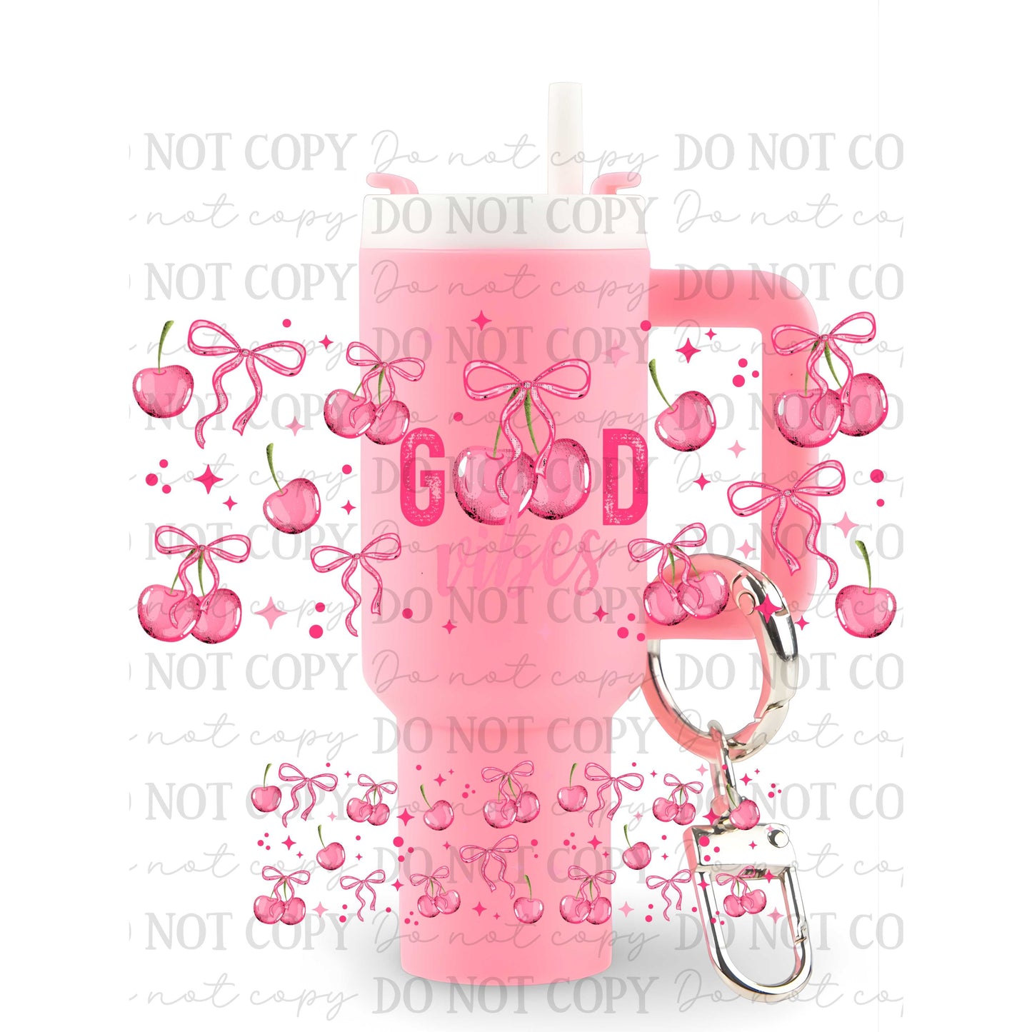 Good Vibes Cherries & Bows Uv Dtf Wrap For Mini Tumbler Keychains