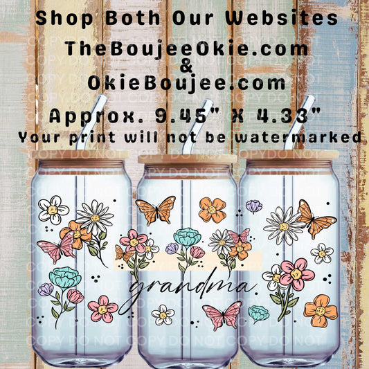 Grandma Floral Butterflies Double-Sided UV DTF Wrap