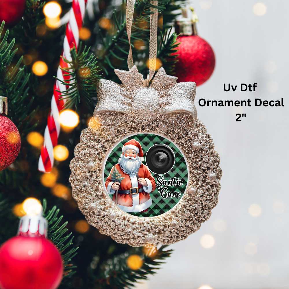 Santa Cam Christmas Ornament or Magnet Double-Sided UV DTF Decal