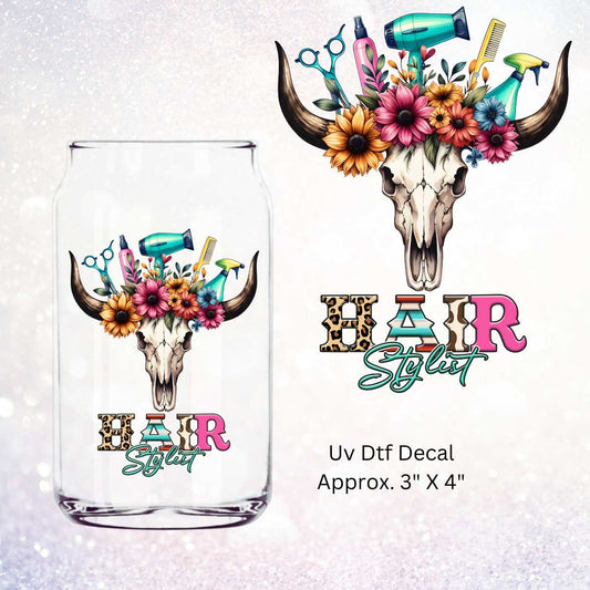 Uv Dtf Decal Hair Stylist Western Skull Design