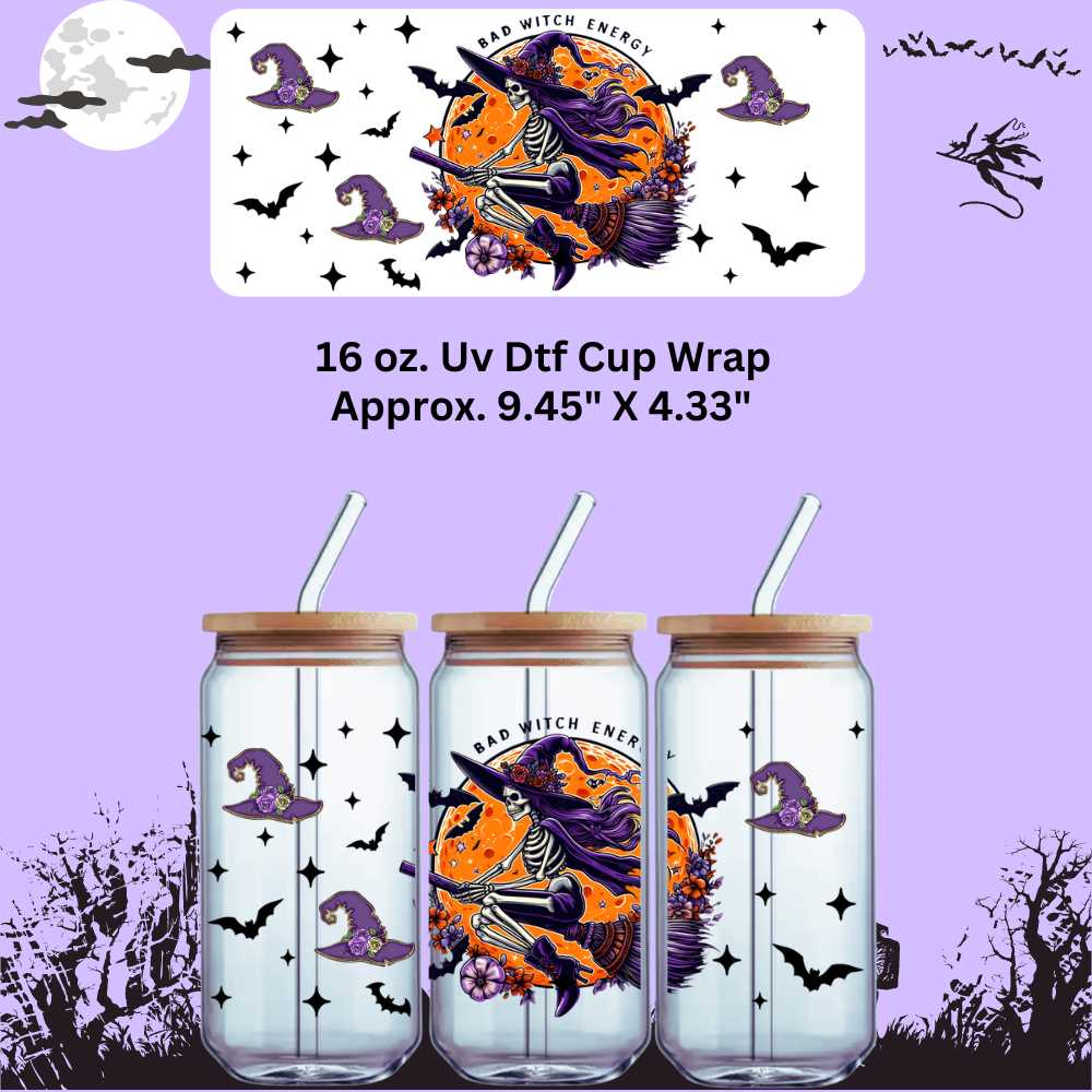 Bad Witch Energy Double Sided Uv Dtf Wrap Halloween