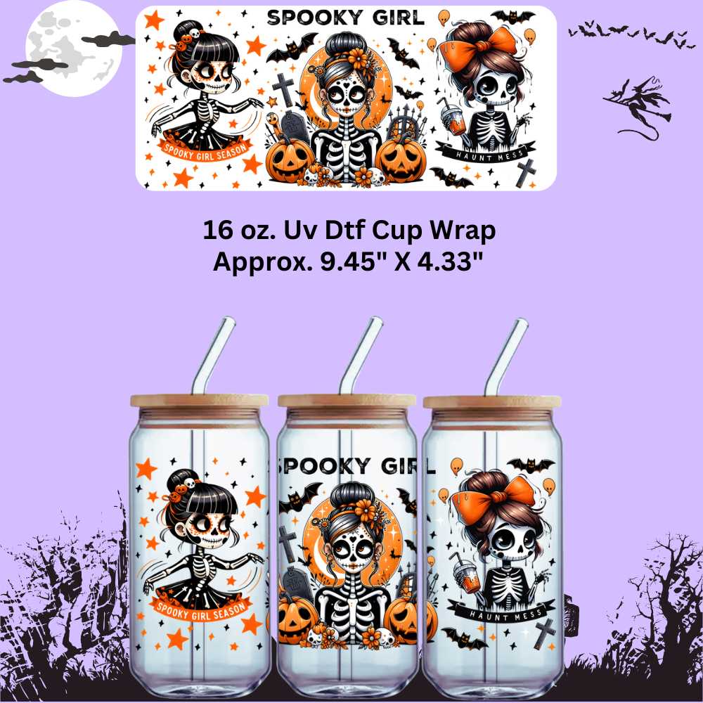 Spooky Girl Double Sided Uv Dtf Wrap Halloween