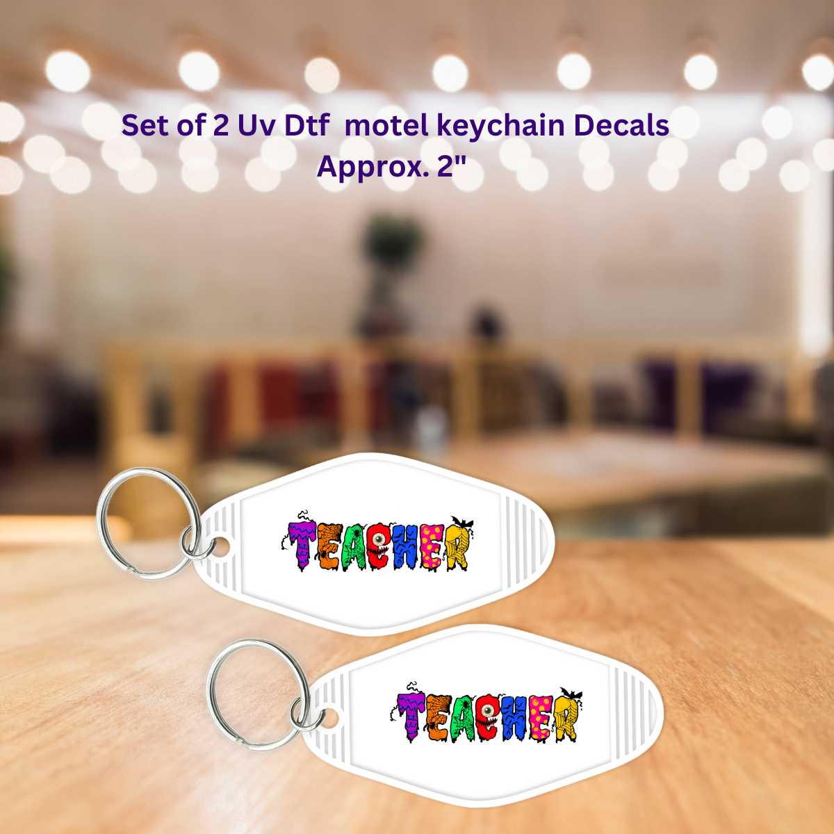 UV Dtf Motel Key Chain Decals Set of 2 Halloween Letters Teacher | Double Sided Halloween