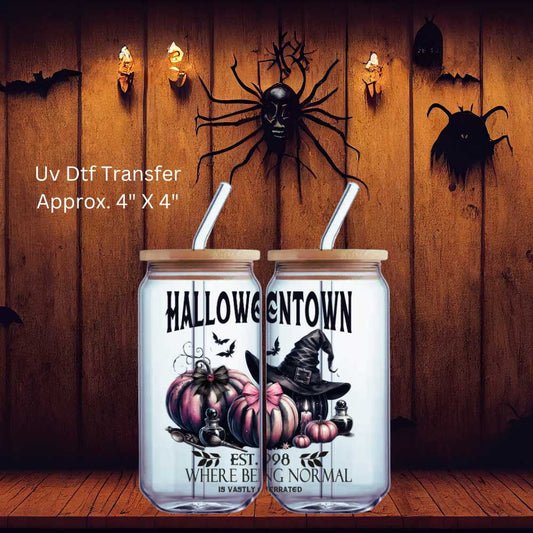 UV Dtf Decal Halloweentown Where Being Normal Is Vastly Overrated  | Double Sided Halloween Pink Pumpkins