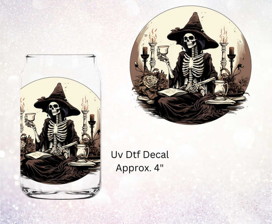 Spooky Skeleton Witch Double-Sided UV DTF Decal | Halloween