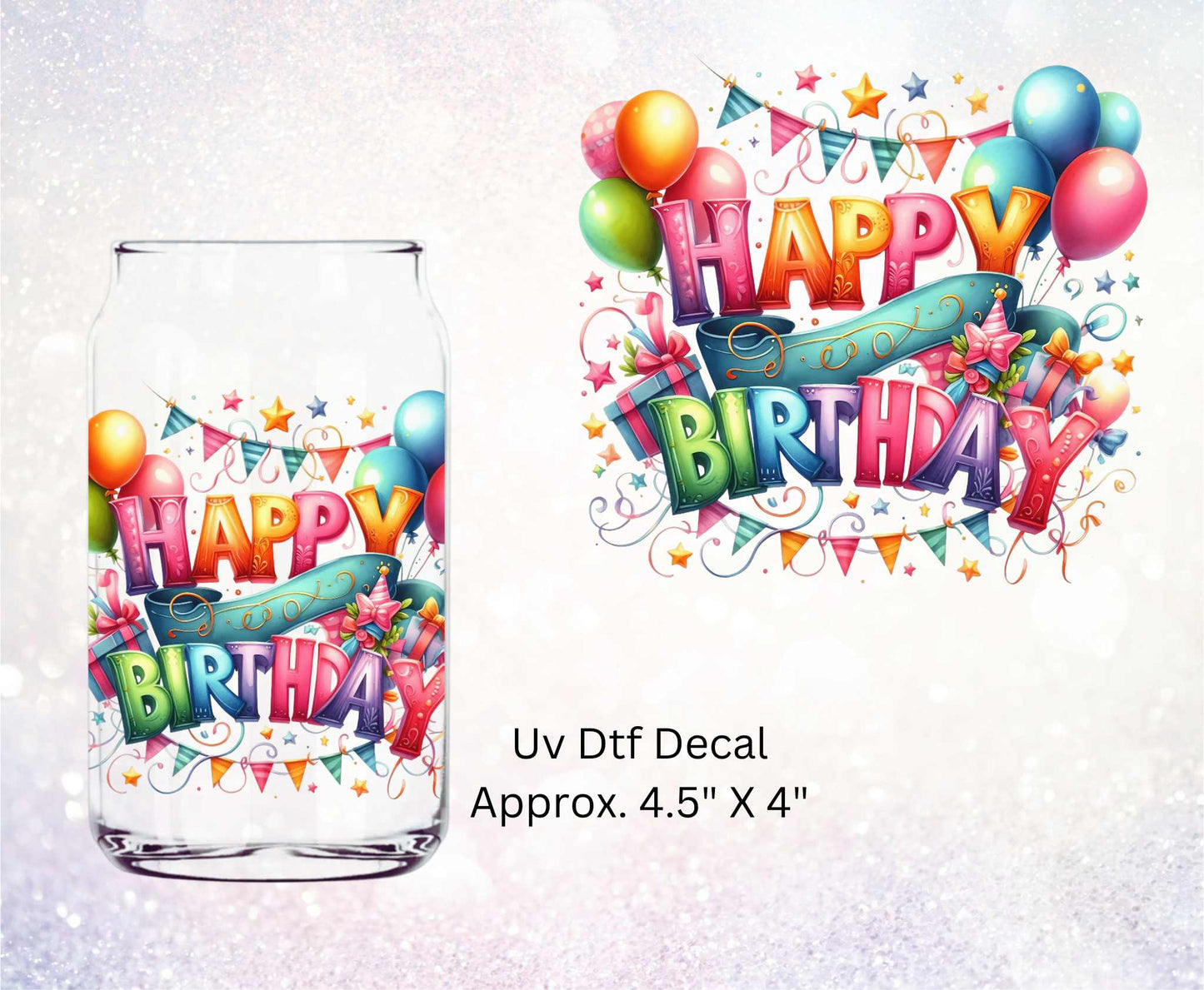 Uv Dtf Decal Happy Birthday Banner & Balloons  | Hip Sips Trucker Mug