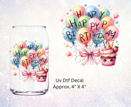 Uv Dtf Decal Happy Birthday Balloons & Cupcake | Hip Sips Trucker Mug