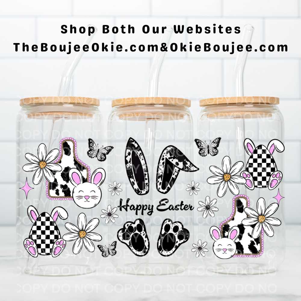 Happy Easter UV DTF Double-Sided Wrap – 16oz Glass Can & Tumbler Design