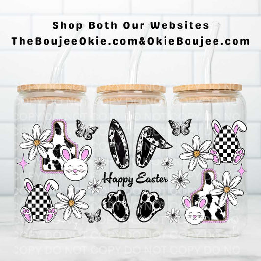 Happy Easter UV DTF Double-Sided Wrap – 16oz Glass Can & Tumbler Design