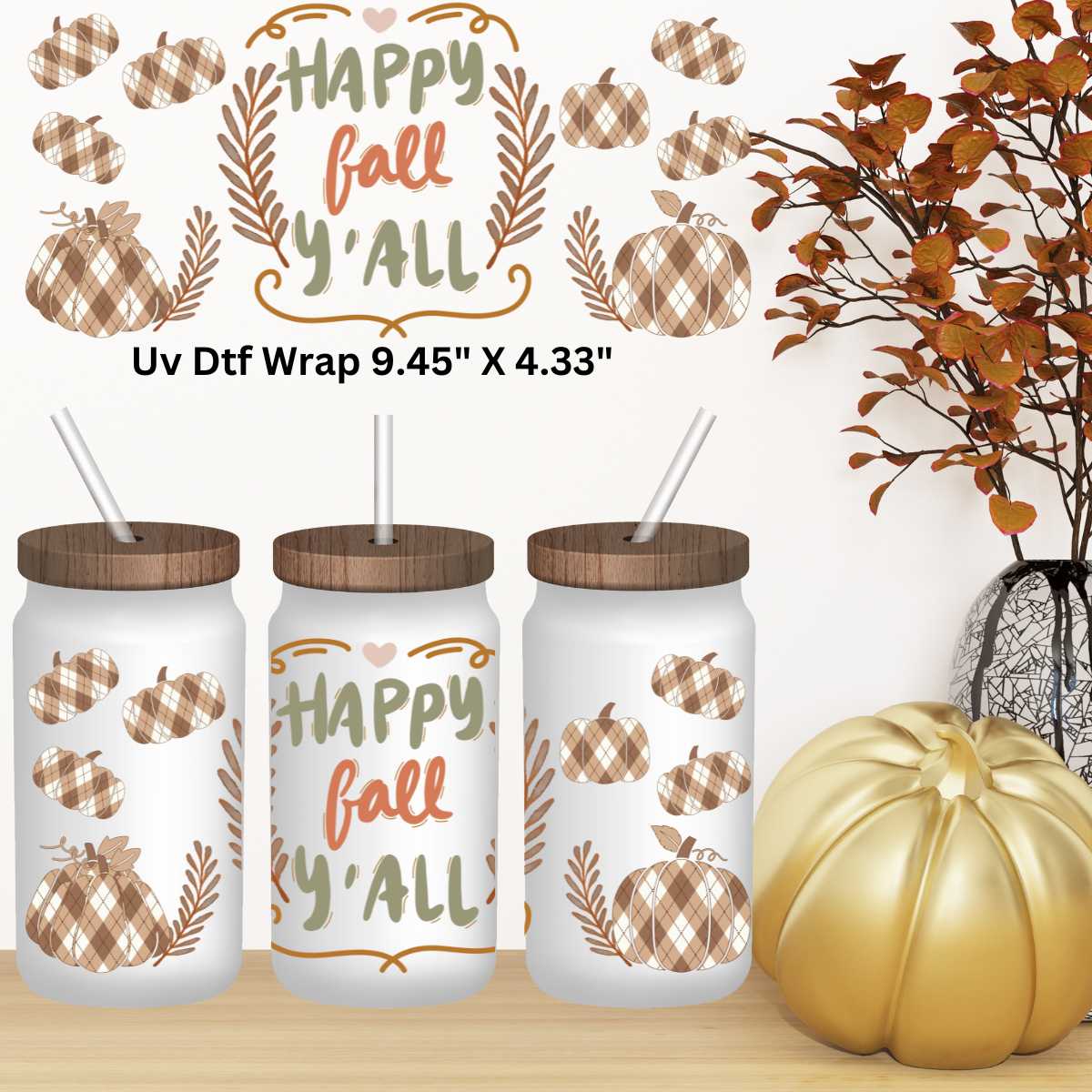 Happy Fall Y'all Double-Sided UV DTF Cup Wrap