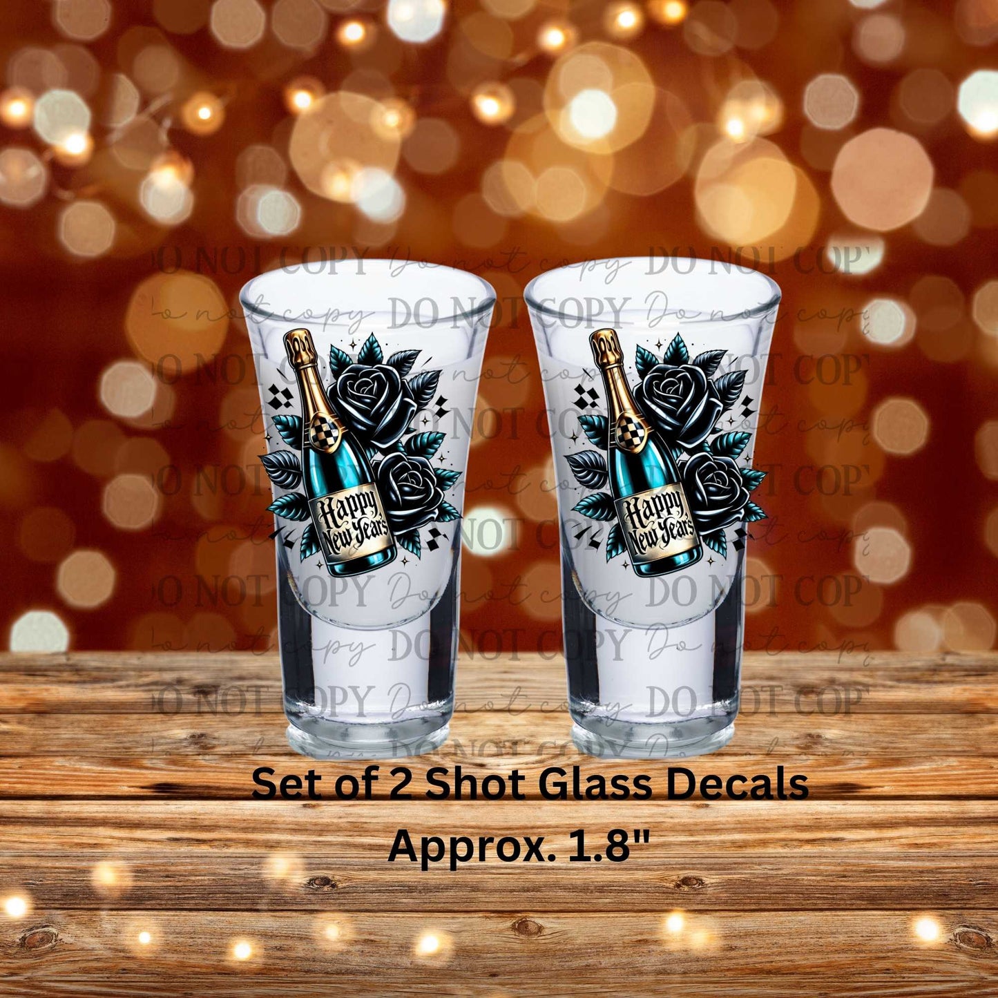 Happy New Year's Champagne Bottle Set of 2 UV DTF Shot Glass Decals