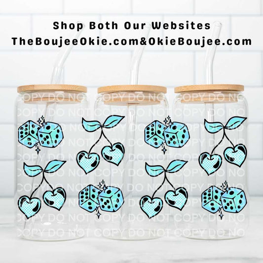 Turquoise Cherries & Dice Uv Dtf Wrap Double Sided