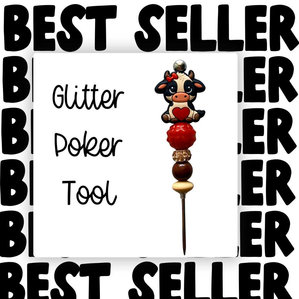 Fancy Beaded Glitter Poker Tool-Heart Cow