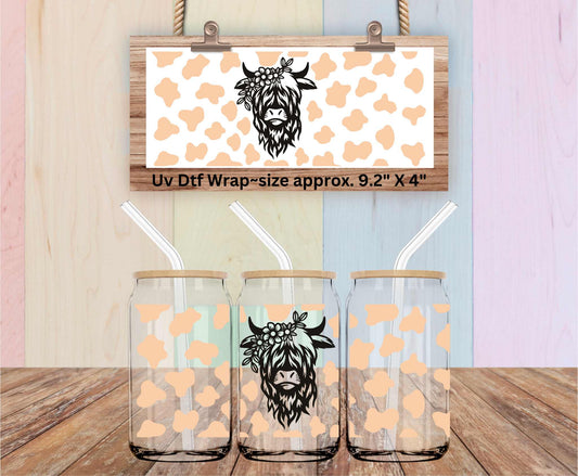 Uv Dtf Wrap HIghland Cow Leopard Design