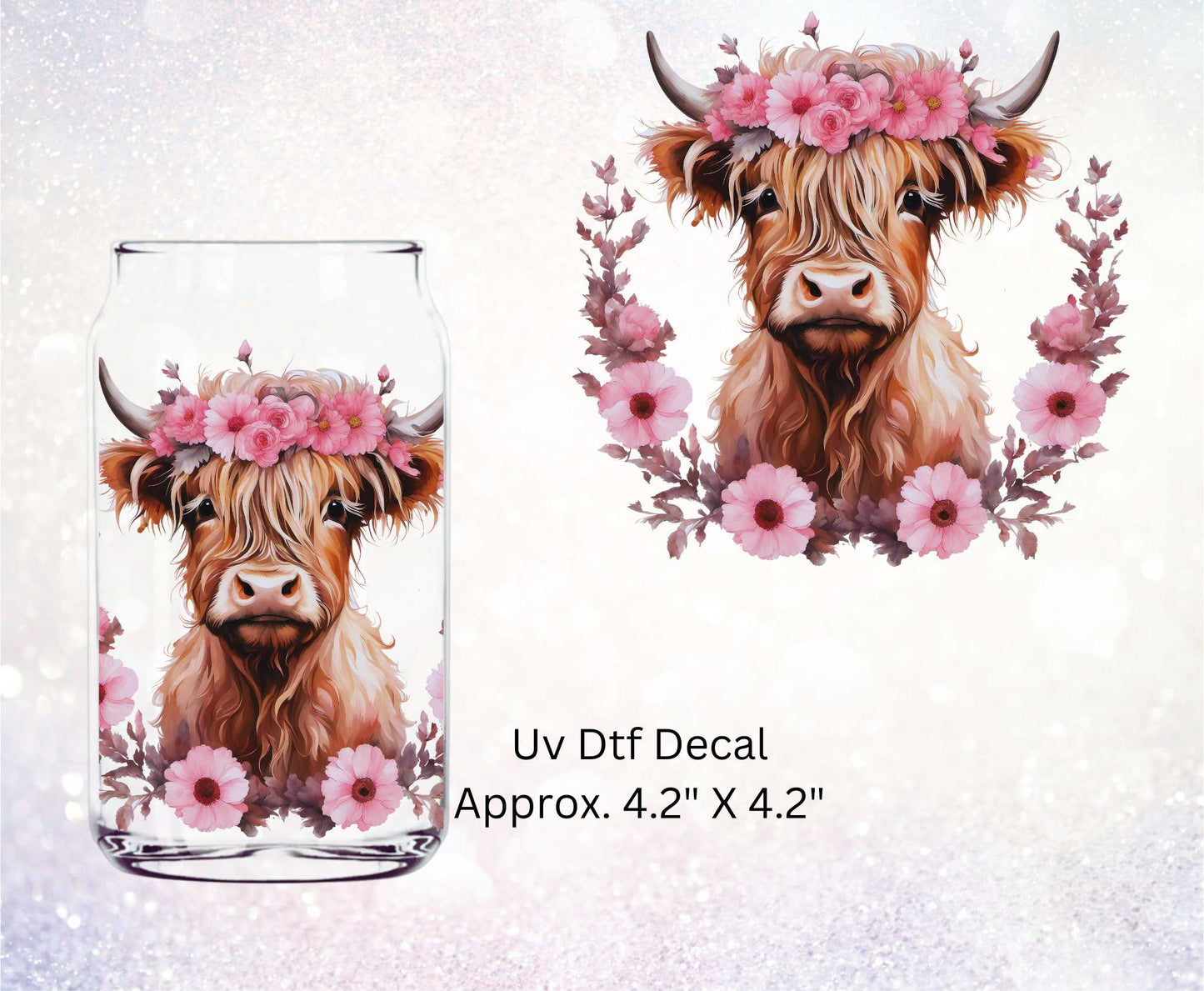 Pretty In Pink Highland Cow  Uv Dtf Decal