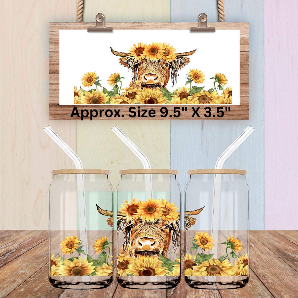 Uv Dtf Wrap Sunflower Highland Cow v2