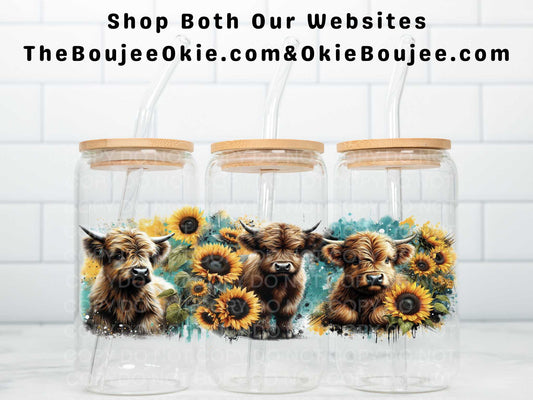 Realistic Highland Cow & Sunflowers Uv Dtf Wrap